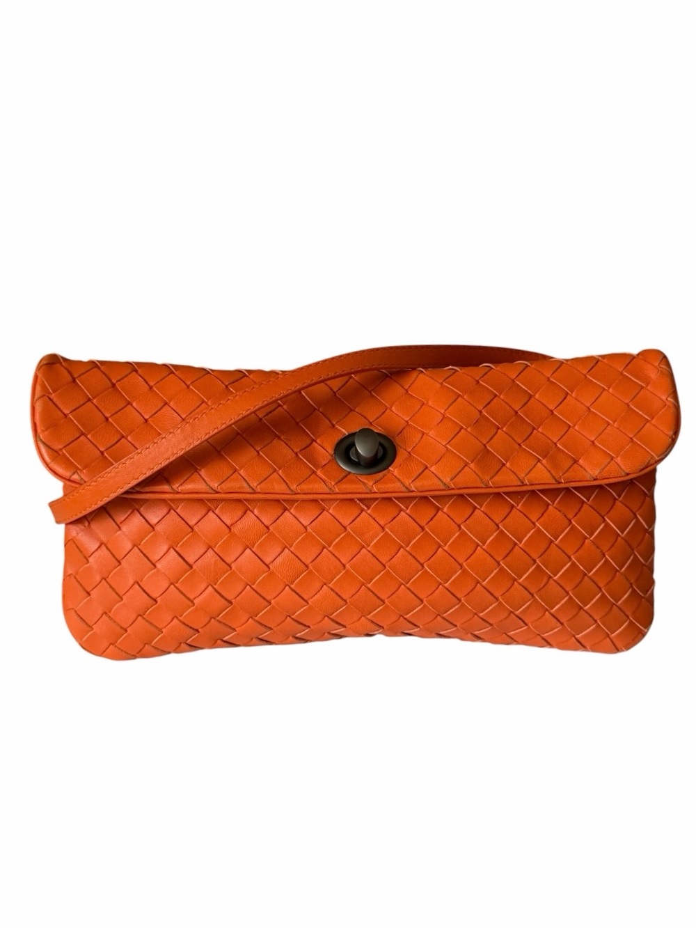Bottega Veneta Mini Nappa Intrecciato Turn-Lock Crossbody Bag in Orange